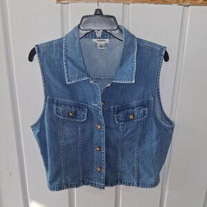Talbots Button Front Medium Wash Blue Denim Vest Sz PL